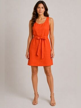 LOFT 100% Linen Tie Waist Sleeveless Dress Orange Size 12